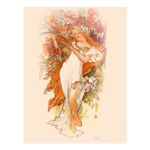 Frühling - Kunst Nouveau Alphonse Mucha Postkarte