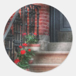 Frühling - Portal - Hoboken, NJ - Pelargonien auf  Runde Aufkleber