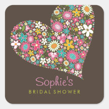 Frühlings-Blumen-Herz-Liebe-Brautparty-Hochzeit Quadratsticker
