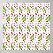 Fun Pink and Green Christmas Tree and Candy Canes Print