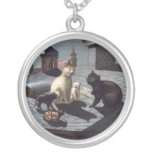 Fünf Katzen, die auf einer Dach-Silber überzogenen