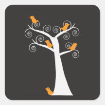 Fünf orange Vögel in einem Baum-Aufkleber