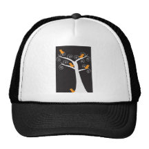 Fünf orange Vögel in einem Baum-Hut Kappe