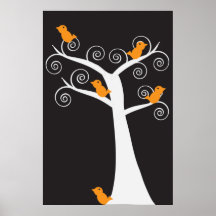 Fünf orange Vögel in einem Baum-Plakat