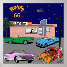 Fünfzigerjahre Restaurant-Weg 66 und Vintage Autos Posterdrucke