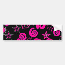 Funky Hot Pink Black Stars Swirls Fun Pattern Gift Bumper Sticker