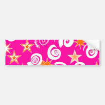 Funky Hot Pink Orange Stars Swirls Fun Pattern Bumper Sticker
