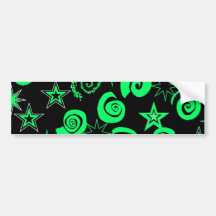 Funky Lime Green Black Stars Swirls Fun Pattern Bumper Stickers