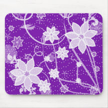 Funky Retro lila Blumen und Punkte Mousepads
