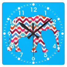Funky Zickzack-Zickzack Elefant auf aquamarinem Bl Uhr