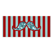 FUNNY BLUE MUSTACHE GLITTER RED STRIPES ANNOUNCEMENTS
