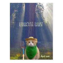 Funny Earth Day American Gothic Green Cat postkarten