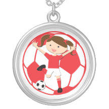 Fußball-Mädchen 1 und Ball-Rot und Weiß Selbst Gestaltete Halskette