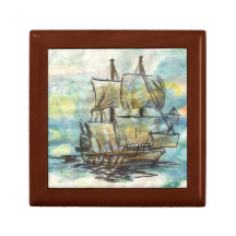 Galleon am Seekasten Modeschmuckschachtel