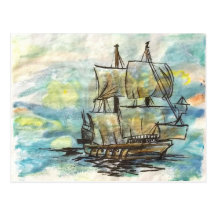 Galleon an der Seekunst-Postkarte