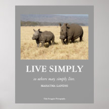 Gandhi Zitat-Liveeinfach Plakat mit weißen Rhinos