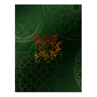 Ganesh Elefant-Mandala-orange grünes Yoga Asien Postkarte