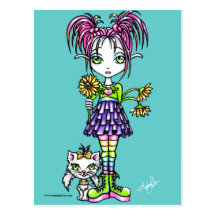 "Gänseblümchen-" niedliches Blumen-Kind und Kitty-