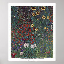 Garten mit Sonnenblumen in der Landschaft Plakatdruck