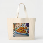 Gebratene Fisch-Pommes-Frites vom Fishette auf Har Leinentasche