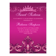 Geburtstag des Pink-Damast-u. Tiara-Bonbon-16 lade Personalisierte Einladung