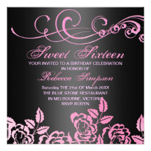 Geburtstag des Rosa-/Schwarz-Strudel-Rosen-Bonbon- Personalisierte Einladungskarten