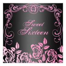 Geburtstag des Rosa-/Schwarz-Strudel-Rosen-Bonbon- Personalisierte Einladungskarten