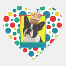 Geburtstags-kleiner Kuchen - Boston Terrier Herzaufkleber