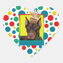 Geburtstags-kleiner Kuchen - Dobermann - Rot - fel Aufkleber