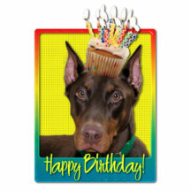 Geburtstags-kleiner Kuchen - Dobermann - Rot - fel Acryl Ausschnitt