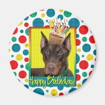 Geburtstags-kleiner Kuchen - Dobermann - Rot - fel Magnete