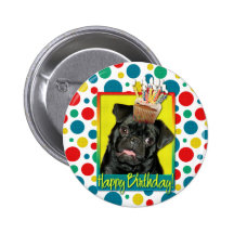 Geburtstags-kleiner Kuchen - Mops - Ruffy Buttons