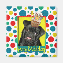 Geburtstags-kleiner Kuchen - Mops - Ruffy Magnete