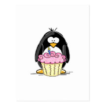 Geburtstags-Pinguin mit kleinem Kuchen Postkarte