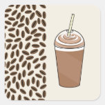 Gefrorener Kaffee zum zu gehen u. Kaffeebohnen Quadrataufkleber