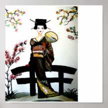 Geisha auf Brücke Plakat