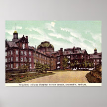 Geisteskrankes Krankenhaus Evansvilles, Indiana Wo Posterdruck