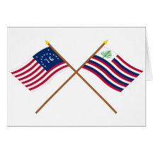 Gekreuzte Bennington-Flagge u. Neu-England Marine- Karte
