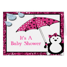 Gekritzel-Pinguin-Mädchen-Babyparty Karten