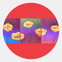Gelbe Mohnblumen-Blumen-Malerei - multi Runde Sticker