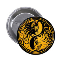 Gelbe und schwarze Yin Yang Kätzchen Buttons