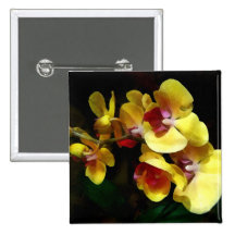 Gelber Orchideen-Schatten und Licht Anstecknadelbuttons