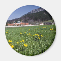 gelbes Feld mit Ettal Kloster, Bayern-Blumen Kühlschrankmagnete