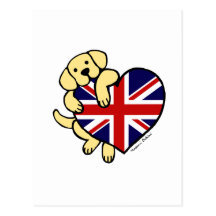 Gelbes Labrador u. Cartoon des Großbritannien-Flag Postkarten