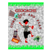 Geocache kommen heraus und spielen postkarte