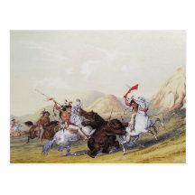George Catlin - Angreifen des Grizzlybären Postkarte