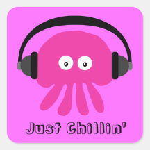 Gerade Chillin rosa Quallen mit Kopfhörern Quadratsticker