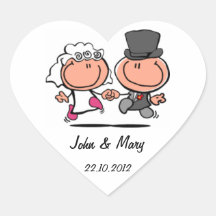 Gerade verheirateter Hochzeitspaar-Cartoon Aufkleb