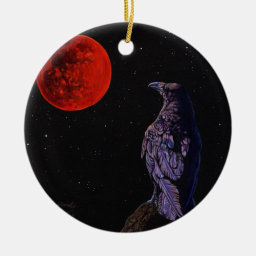 GesamtMondfinsternis-Krähen-Raben-Malerei-Kunst Weihnachtsbaum Ornament