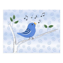 Gesang-niedliche blaue Vogel-Postkarte